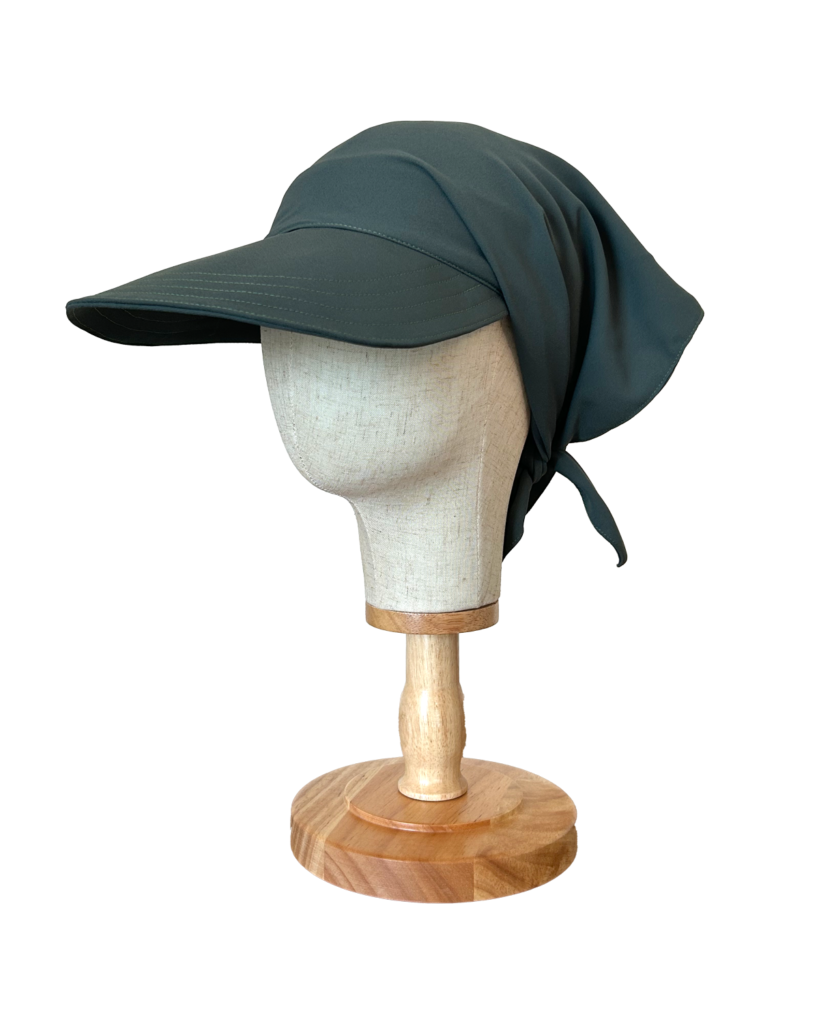 grey green hat 3/4 view mannequin