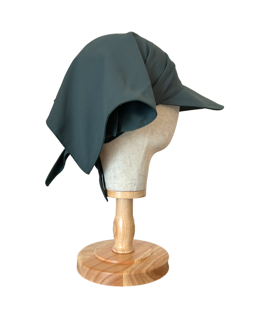 grey green hat 3/4 back view mannequin