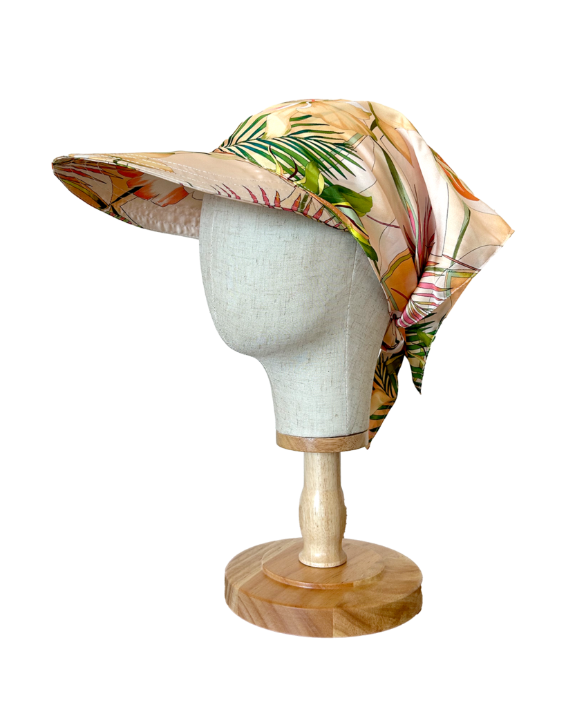 retro flowers hat 3/4 view mannequin