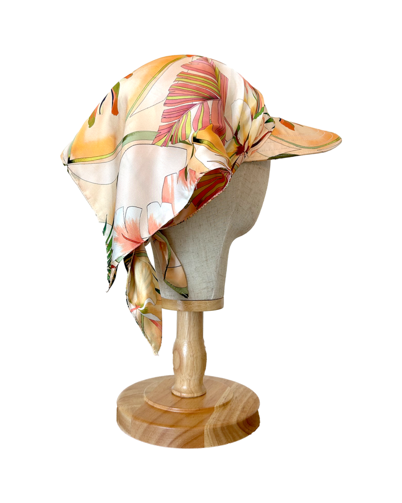 retro flowers hat 3/4 back view mannequin
